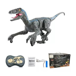 Juguete Dinosaurio Velociraptor Bota Humo y Control Remoto para Niños